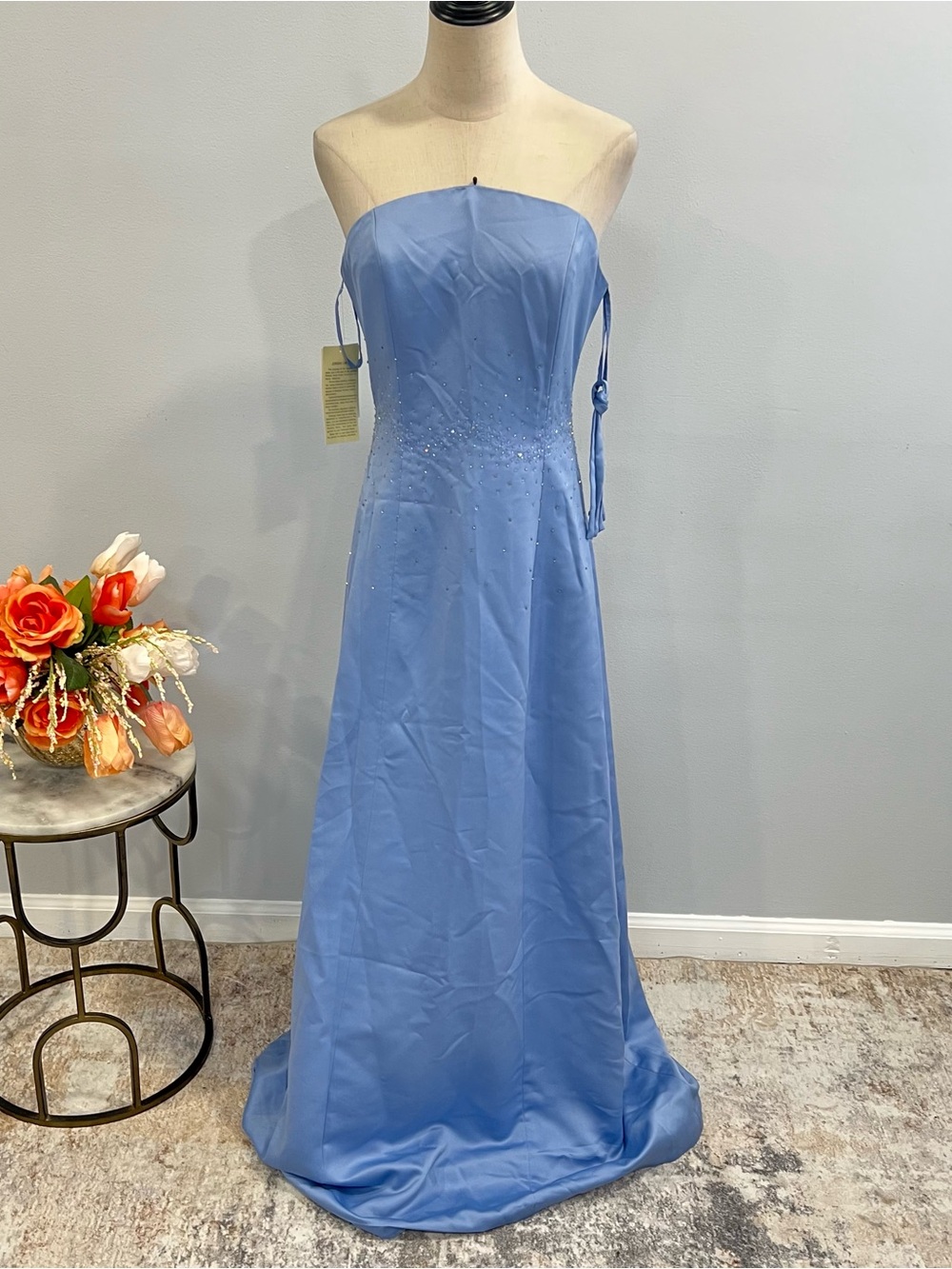 Jordan Limited Blue Embellished Beaded Strapless Maxi Gown Size 9/10